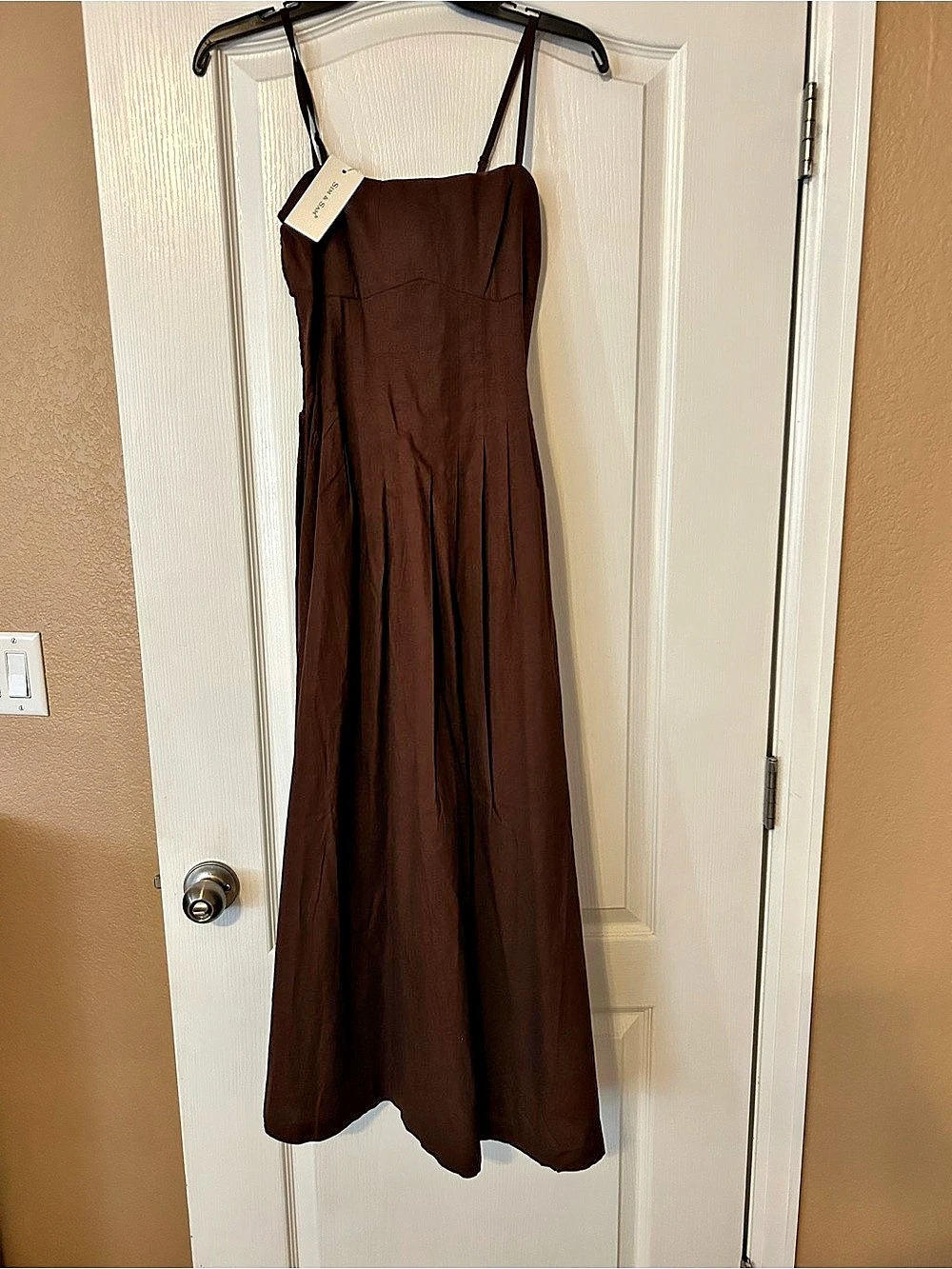 Sim & Sam M320404M1D Maxi Slip Dress in Brown Size Medium NWT